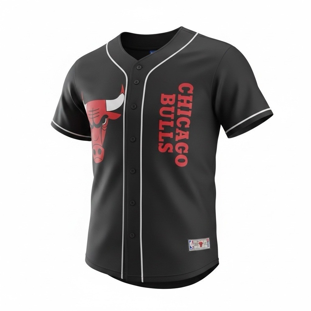 Chicago Bulls Button Jersey Mens L NBA Ultra Game Black Red NWT